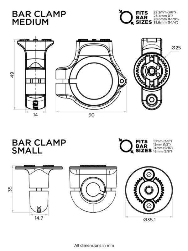 QUAD LOCK 360 Bar Clamp Base V2 - SmallQUAD LOCK 360 Bar Clamp Base V2 - Small - Image 2